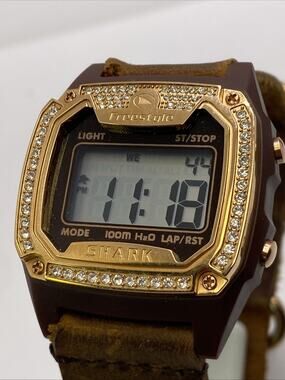 Freestyle Shark Rose Gold Rhibestone Surf Watch Works New Battery